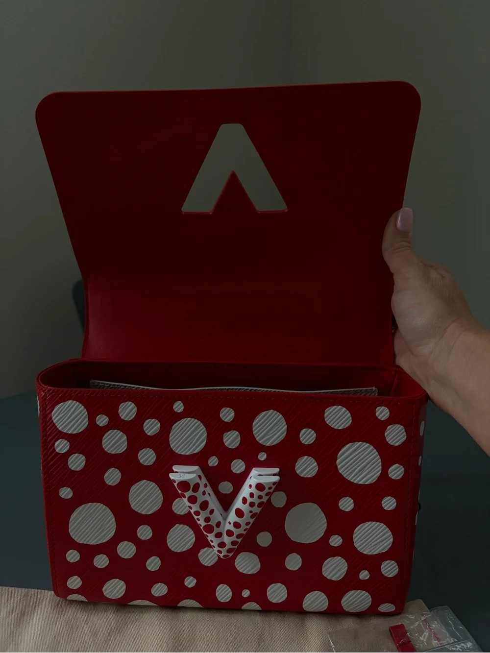 Louis Vuitton Red and White Polka Dot Chain Shoulder Bag